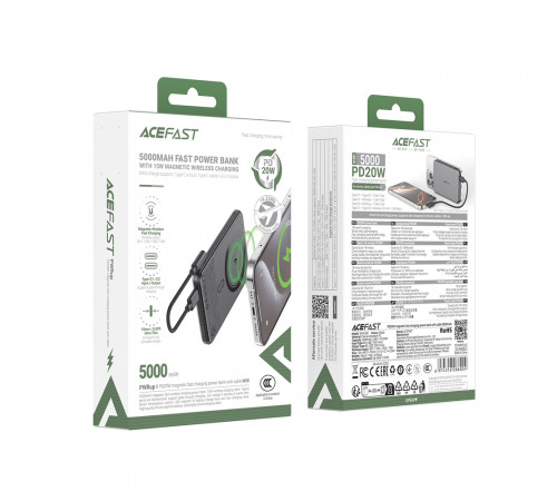 Зовнішній акумулятор ACEFAST M30-5000 PD20W magnetic fast charging power bank with cable Black (6974316286004)