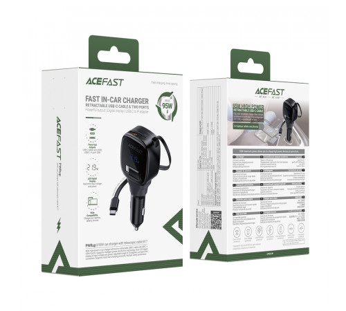 Автомобільний зарядний пристрій ACEFAST B17 95W car charger with telescopic cable Black (6974316285946)