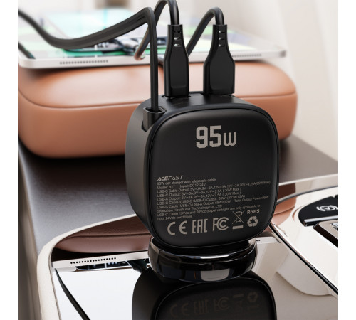 Автомобільний зарядний пристрій ACEFAST B17 95W car charger with telescopic cable Black (6974316285946)