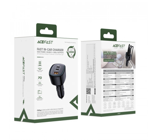 Автомобільний зарядний пристрій ACEFAST B18 200W(2USB-C+USB-A)fast car charger Black (6974316285953)