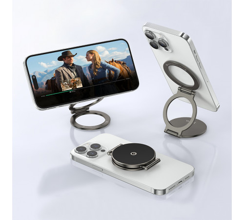 Автотримач для телефона HOCO H102 Whale magnetic ring holder(multi-scene) Metal Grey (6942007674478)