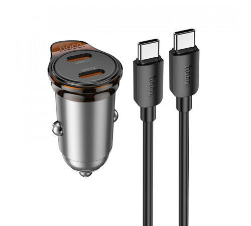 Автомобільний зарядний пристрій HOCO NZ16B Rigorous PD45W(2C) car charger set(C to C) metal grey (6942007644792)