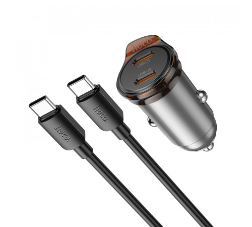 Автомобільний зарядний пристрій HOCO NZ16B Rigorous PD45W(2C) car charger set(C to C) metal grey (6942007644792)
