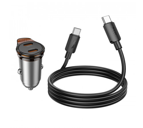Автомобільний зарядний пристрій HOCO NZ16B Rigorous PD45W(2C) car charger set(C to C) metal grey (6942007644792)