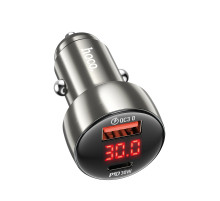 Автомобільний зарядний пристрій HOCO Z50 Leader 48W dual-port PD30W+QC3.0 car charger with digital display Metal Grey (6931474798756)