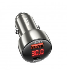 Автомобільний зарядний пристрій HOCO Z50 Leader 48W dual-port PD30W+QC3.0 car charger with digital display Metal Grey (6931474798756)