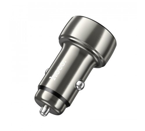 Автомобільний зарядний пристрій HOCO Z50 Leader 48W dual-port PD30W+QC3.0 car charger with digital display Metal Grey (6931474798756)
