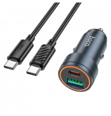 Автомобільний зарядний пристрій HOCO Z57A Glorious PD30W+QC3.0 car charger set(C to C) Metal Gray (6942007633147)
