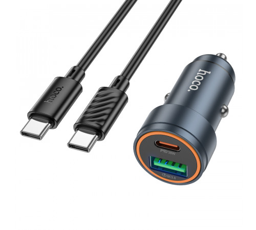 Автомобільний зарядний пристрій HOCO Z57A Glorious PD30W+QC3.0 car charger set(C to C) Metal Gray (6942007633147)