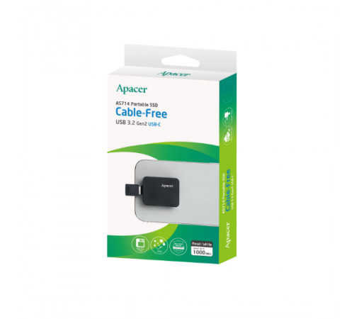 Портативний SSD Apacer AS714 1TB USB 3.2 Gen.2 Read/Write 1000MB/s Black (AP1TBAS714B-1)