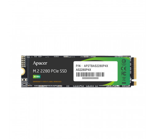 Накопичувач SSD M.2 Apacer AS2280P4X 1TB 2280 PCIe 3.0x4 NVMe 3D NAND Read/Write: 2100/1700 MB/sec (AP1TBAS2280P4X-1)