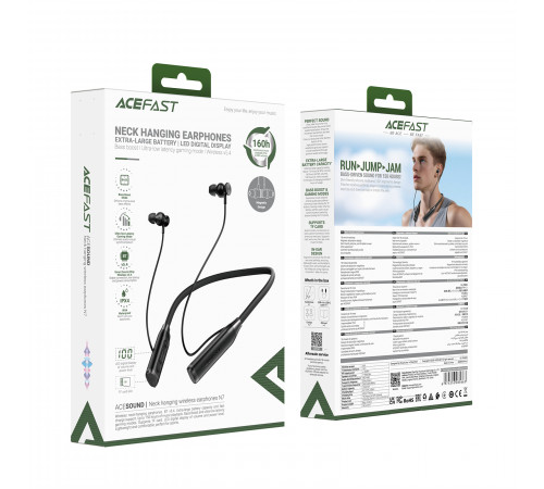 Бездротові спортивні навушники ACEFAST N7 neck hanging wireless earphones Black (6974316285663)