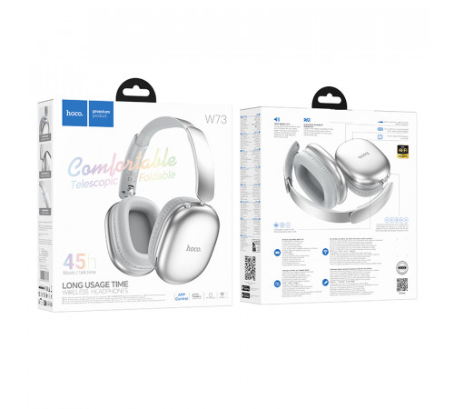 Бездротові накладні навушники HOCO W73 Graceful BT headphones(App) Silver (6942007674874)