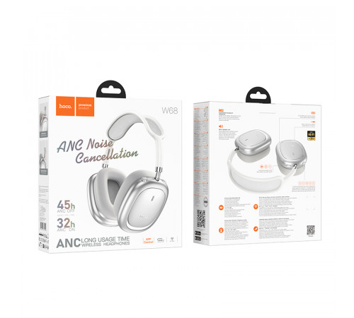 Бездротові накладні навушники HOCO W68 Calma ANC noise-canceling BT headphones(App) Silver (6942007674010)