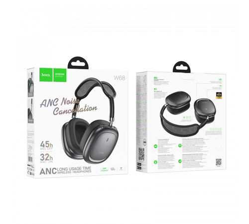 Бездротові накладні навушники HOCO W68 Calma ANC noise-canceling BT headphones(App) Metal Gray (6942007674003)