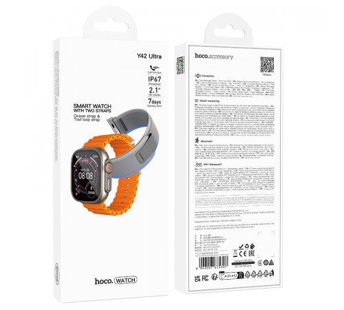Смарт-годинник HOCO Y42 Ultra 53mm. 260 mAh. IP67 Smart watch(call version) titanium gold (6942007675307)