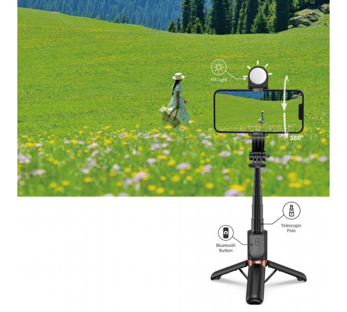 Селфі-трипод WIWU Mini Selfie Stick Wi-SE011 (with filled lights) Black (6976975613184)