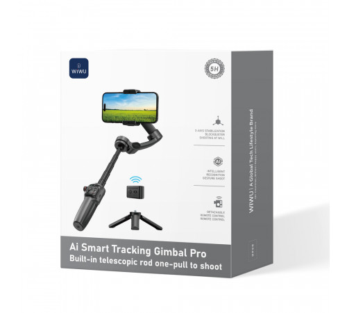 Триосьовий стабілізатор WIWU AI Smart Checking Gimbal PRO Wi-SE016 Black (6977703654363)