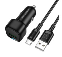 Автомобільний зарядний пристрій BOROFONE BZ34 Cloud single port QC3.0 car charger set(Type-C) Black (6941991122293)