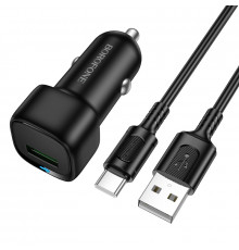 Автомобільний зарядний пристрій BOROFONE BZ34 Cloud single port QC3.0 car charger set(Type-C) Black (6941991122293)
