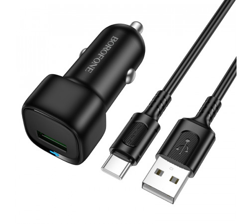 Автомобільний зарядний пристрій BOROFONE BZ34 Cloud single port QC3.0 car charger set(Type-C) Black (6941991122293)