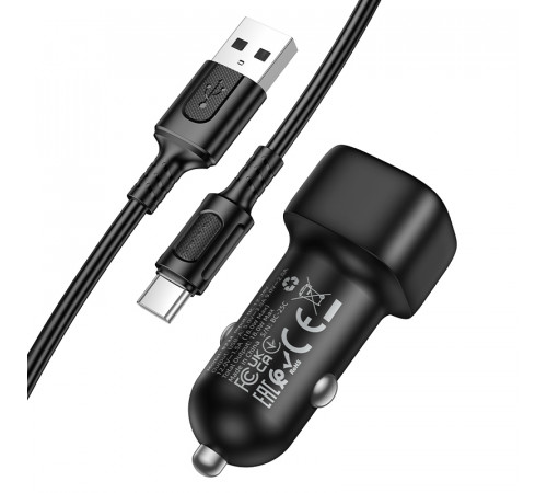 Автомобільний зарядний пристрій BOROFONE BZ34 Cloud single port QC3.0 car charger set(Type-C) Black (6941991122293)