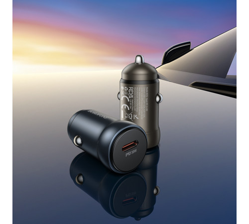 Автомобільний зарядний пристрій BOROFONE BZ32 Fresh single port PD30W car charger Black (6941991118517)