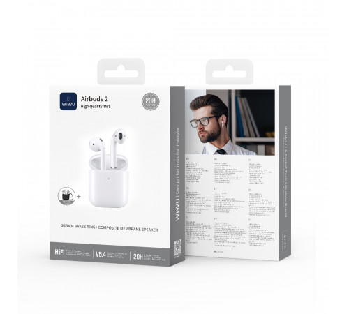 Бездротові навушники TWS WIWU Airbuds 2, ENC, White (6976975613689)
