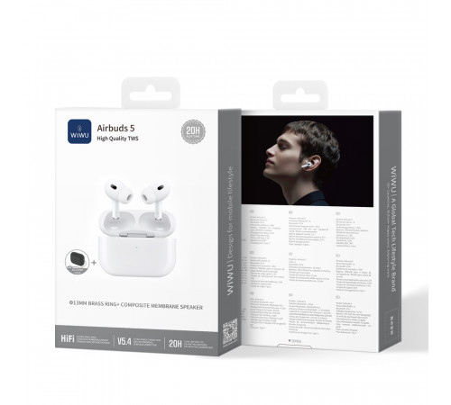 Бездротові навушники TWS WIWU Airbuds 5, ENC, White (6977703655315)