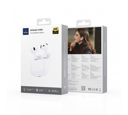 Бездротові навушники TWS WIWU Airbuds 4, ENC+ANC, White (6976975614389)