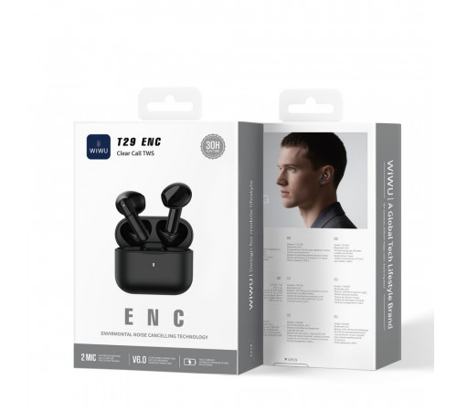 Бездротові навушники TWS WIWU T29, ENC, Black (6976975619469)