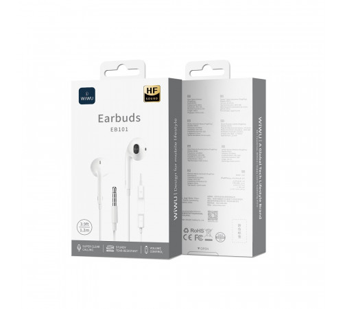 Навушники дротові WIWU EB101 Wired earphone (3.5mm) White (6973218930732)