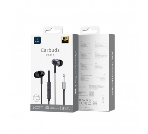 Навушники дротові WIWU EB317 Stereo Wired Earbuds (3.5mm) Black (6977703656640)
