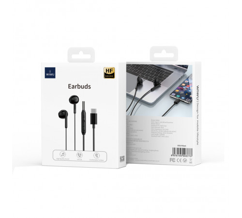 Навушники дротові WIWU EB314 Wired Earphone (Type-C) Black (6976195093773)