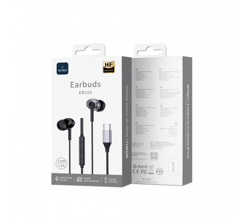 Навушники дротові WIWU EB318 Stereo Wired Earbuds EB318 (Type-C) Black (6977703656664)