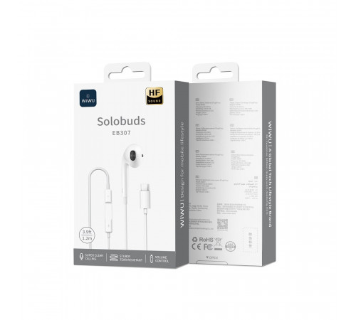 Навушники дротові WIWU EB307 Solobuds Wired Earbuds (Type-C) White (6977703654745)