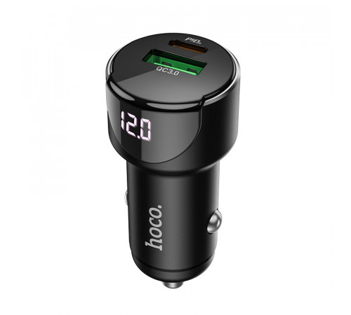 Автомобільний зарядний пристрій HOCO Z42 Light road dual port digital display PD20W+QC3.0 car charger Black (6931474742544)