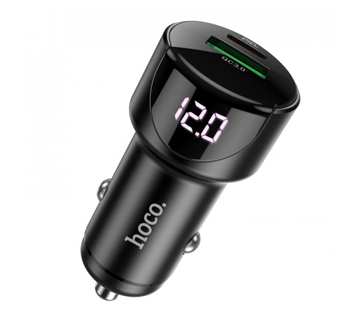 Автомобільний зарядний пристрій HOCO Z42 Light road dual port digital display PD20W+QC3.0 car charger Black (6931474742544)