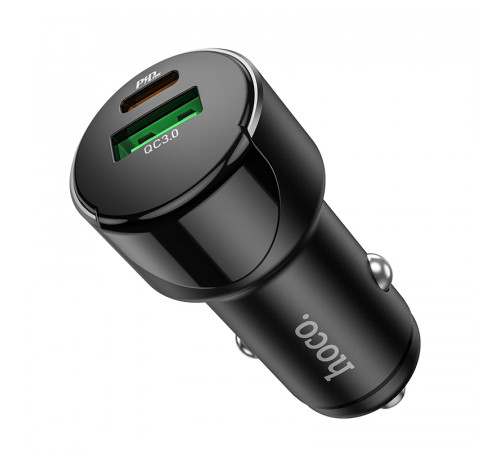 Автомобільний зарядний пристрій HOCO Z42 Light road dual port digital display PD20W+QC3.0 car charger Black (6931474742544)