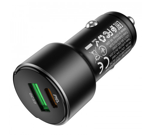 Автомобільний зарядний пристрій HOCO Z42 Light road dual port digital display PD20W+QC3.0 car charger Black (6931474742544)