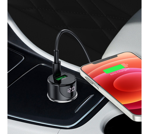 Автомобільний зарядний пристрій HOCO Z42 Light road dual port digital display PD20W+QC3.0 car charger Black (6931474742544)