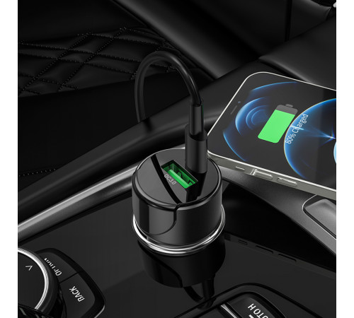 Автомобільний зарядний пристрій HOCO Z42 Light road dual port digital display PD20W+QC3.0 car charger Black (6931474742544)