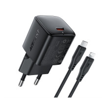 Мережевий зарядний пристрій з кабелем ACEFAST A118 PD30W mini GaN USB-C fast charger set (P16) Black (6974316285182)