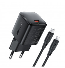 Мережевий зарядний пристрій з кабелем ACEFAST A118 PD30W mini GaN USB-C fast charger set (P16) Black (6974316285182)