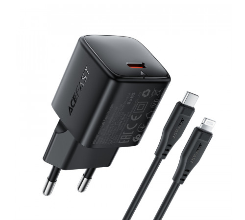 Мережевий зарядний пристрій з кабелем ACEFAST A118 PD30W mini GaN USB-C fast charger set (P16) Black (6974316285182)