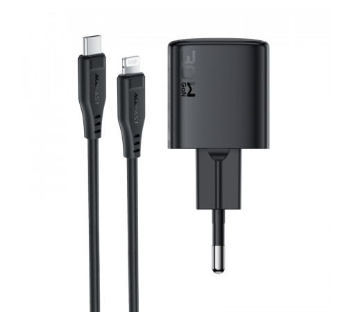 Мережевий зарядний пристрій з кабелем ACEFAST A118 PD30W mini GaN USB-C fast charger set (P16) Black (6974316285182)