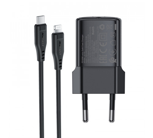Мережевий зарядний пристрій з кабелем ACEFAST A118 PD30W mini GaN USB-C fast charger set (P16) Black (6974316285182)