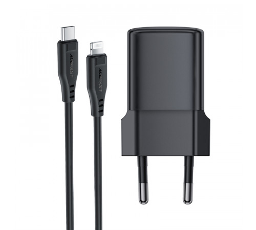 Мережевий зарядний пристрій з кабелем ACEFAST A118 PD30W mini GaN USB-C fast charger set (P16) Black (6974316285182)