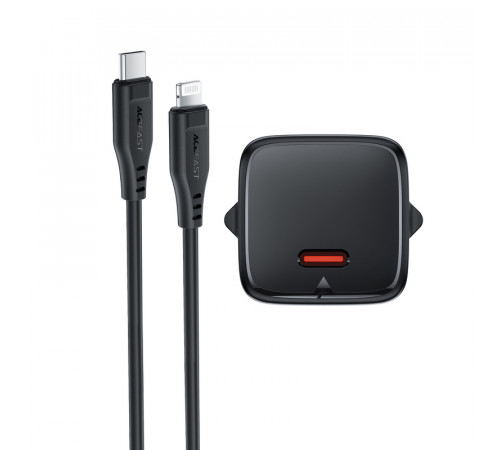 Мережевий зарядний пристрій з кабелем ACEFAST A118 PD30W mini GaN USB-C fast charger set (P16) Black (6974316285182)