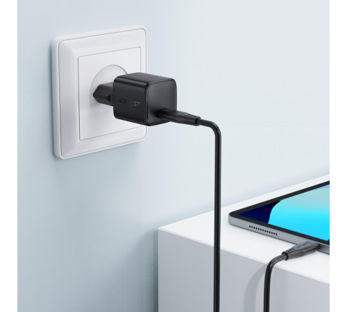 Мережевий зарядний пристрій з кабелем ACEFAST A118 PD30W mini GaN USB-C fast charger set (P16) Black (6974316285182)